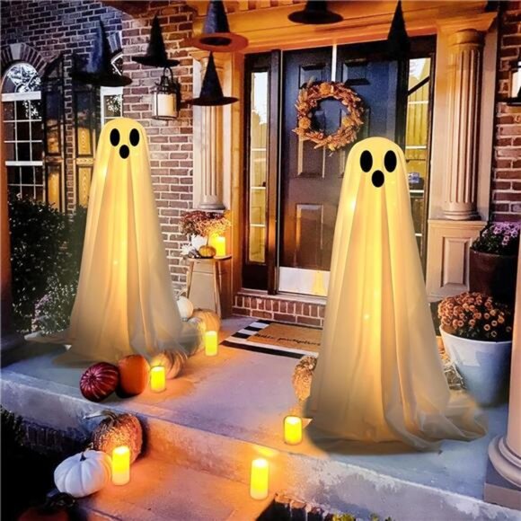 Halloween Decorations Outdoor Indoor-2 Packs Light Up Ghost-Lighted Spooky Ghost - Picture 3 of 7
